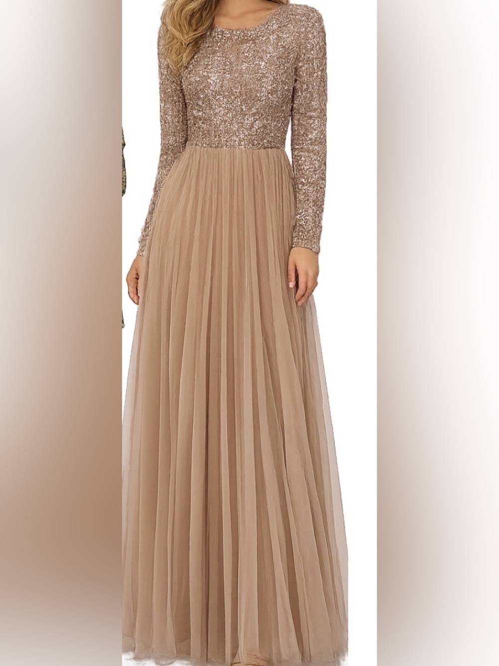 Maya Deluxe Sequin Tulle Maxi Dress – Size 4 | Rose Gold | Formal Guest Gown